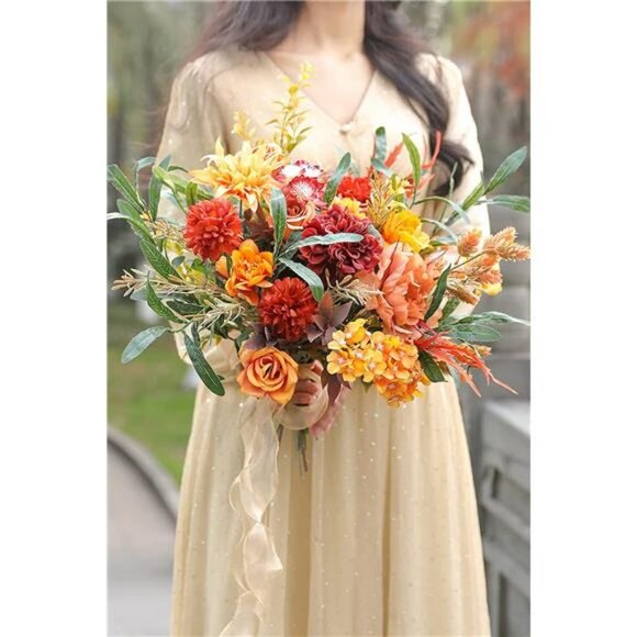 25pcs Artificial Real Looking Red Silk Flowers Combo with Stems (Orange) - Picture 4 of 6